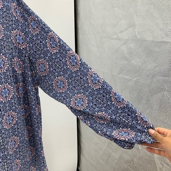 Tahari Top Womens 1X Plus Multi Medallion Print Split Neck Long Sleeve Popover - Picture 5 of 11